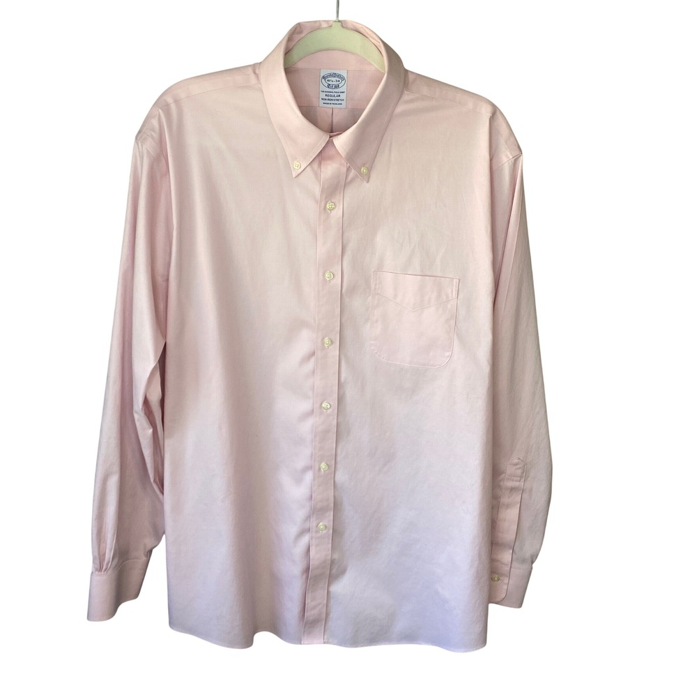 Brooks Brothers Mens Pink Non-Iron Stretch Regular Fit Dress Shirt 16.5 34